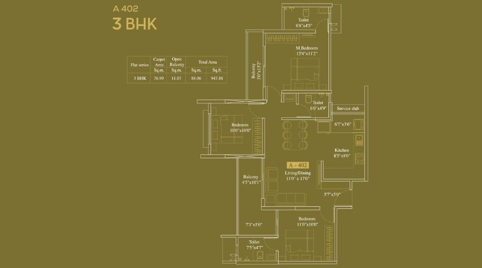 legacy-Milestone-Floor-Plan-A-Wing-3 BHK-948 Sqft